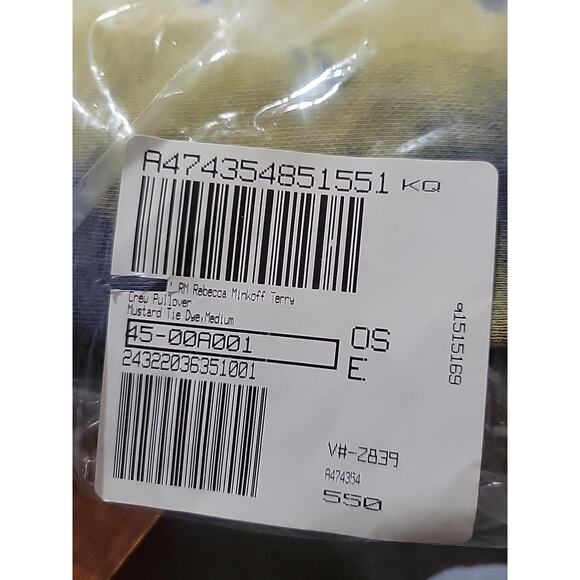 RM Rebecca Minkoff Terry Crew Pullover Top Size M Mustard Tie Dye A474354 NWT - Picture 8 of 9